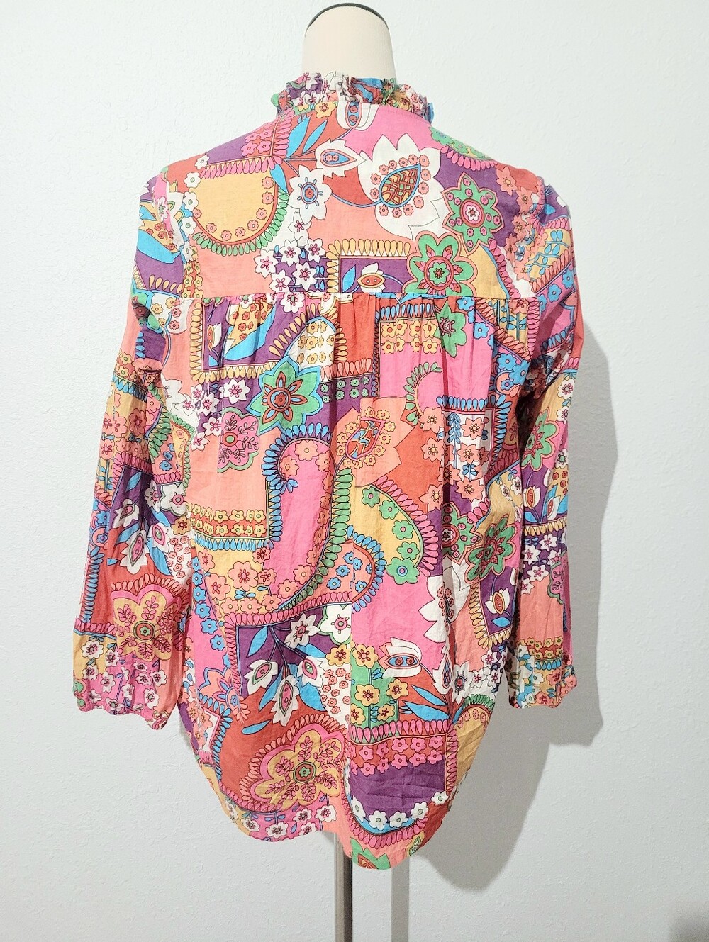 Mille Resort & Travel 100% Cotton Floral Boho Oversized Blouse Top Size Small - Picture 5 of 11